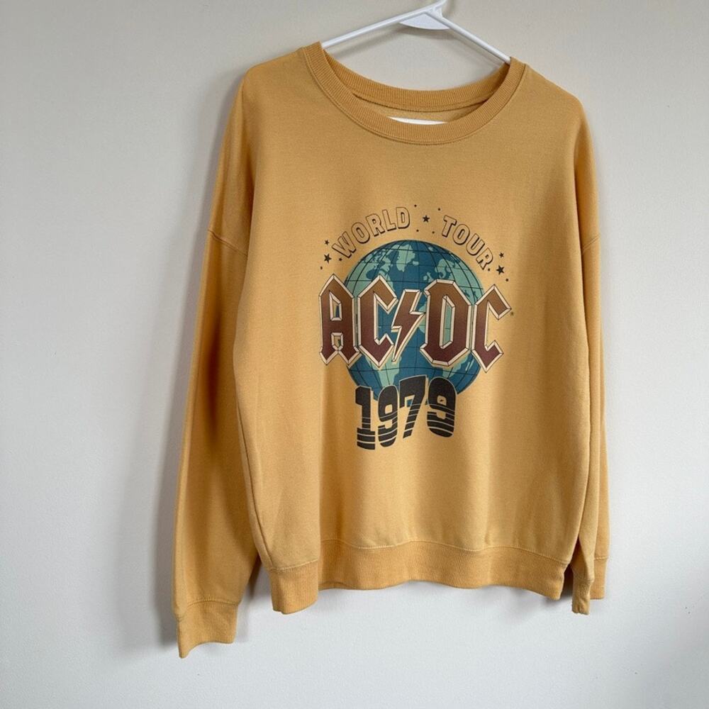 AC/DC Sweatshirt Yellow Long Sleeve Pullover 1979 World Tour Band Reprint SMALL - Picture 4 of 9